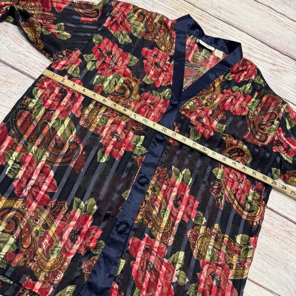 Victoria’s Secret Gold Label Vintage Pajama Set Satin Silky Red Navy Size Large - Picture 7 of 14